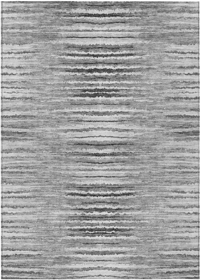 Silver Gray And Charcoal Striped Washable Indoor Outdoor Area Rug Photo 2
