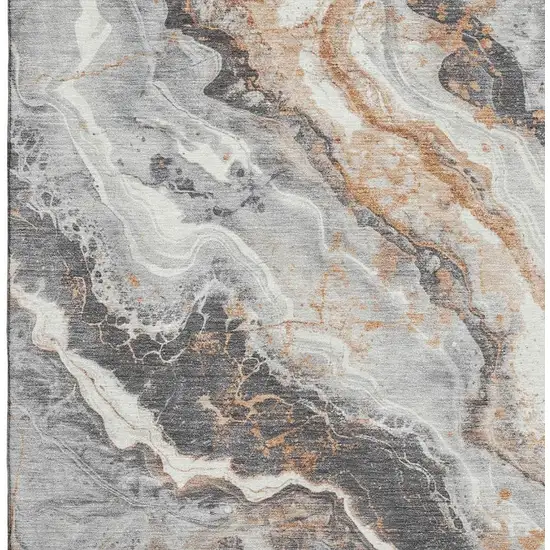 Silver Gray And Copper Abstract Washable Area Rug With UV Protection Photo 2