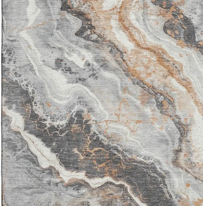 Silver Gray And Copper Abstract Washable Area Rug With UV Protection Photo 2