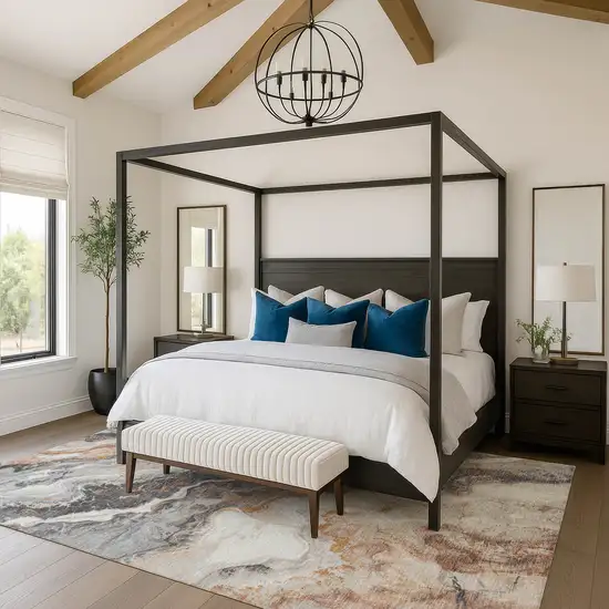 Silver Gray And Copper Abstract Washable Area Rug With UV Protection Photo 4