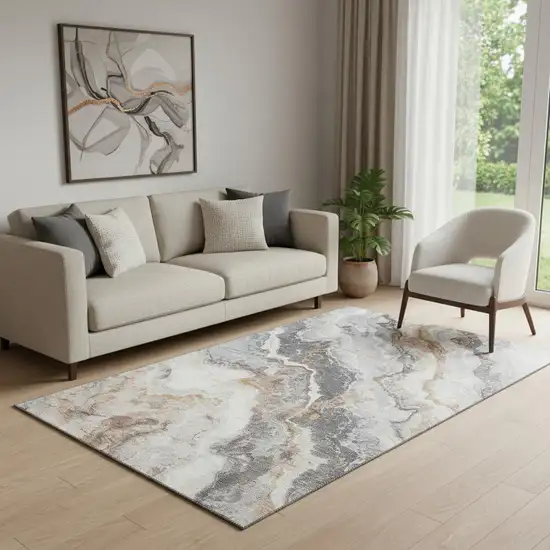 Silver Gray And Copper Abstract Washable Area Rug With UV Protection Photo 2