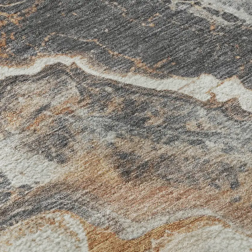 Silver Gray And Copper Abstract Washable Area Rug With UV Protection Photo 9