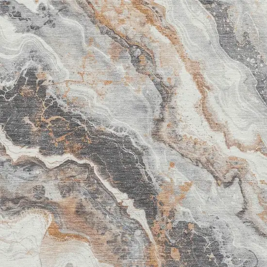 Silver Gray And Copper Abstract Washable Area Rug With UV Protection Photo 2