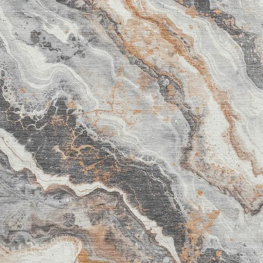 Silver Gray And Copper Abstract Washable Area Rug With UV Protection Photo 2