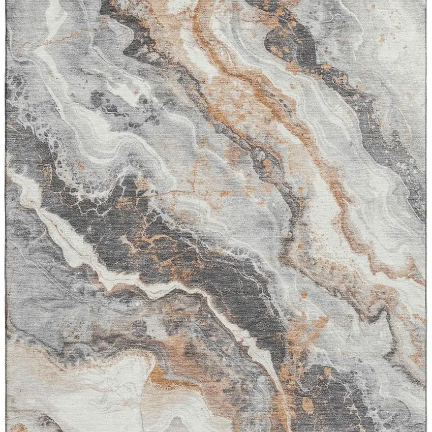 Silver Gray And Copper Abstract Washable Area Rug With UV Protection Photo 3