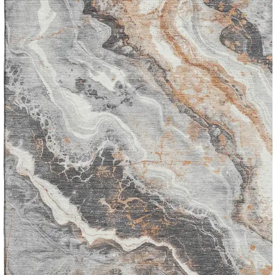 Silver Gray And Copper Abstract Washable Area Rug With UV Protection Photo 2