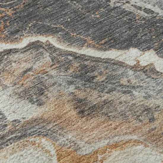 Silver Gray And Copper Abstract Washable Area Rug With UV Protection Photo 9