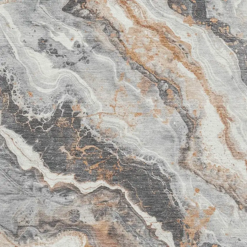 Silver Gray And Copper Abstract Washable Area Rug With UV Protection Photo 2