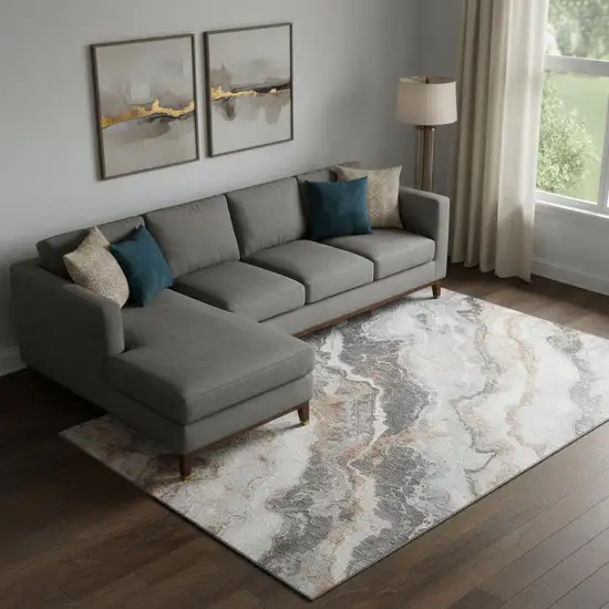 Silver Gray And Copper Abstract Washable Area Rug With UV Protection Photo 2