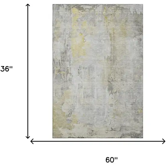 Silver Gray And Gold Abstract Washable Area Rug With UV Protection Photo 3