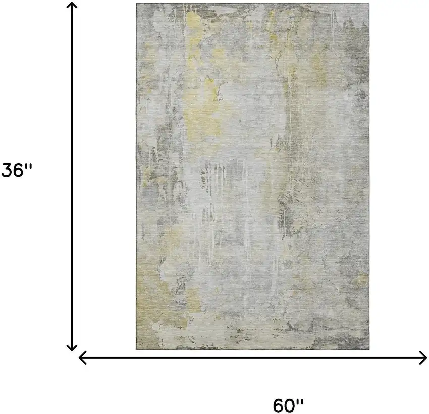 Silver Gray And Gold Abstract Washable Area Rug With UV Protection Photo 3