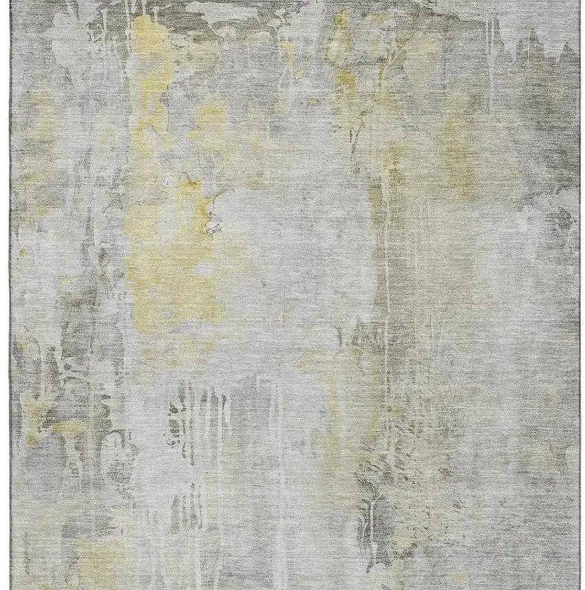 Silver Gray And Gold Abstract Washable Area Rug With UV Protection Photo 4