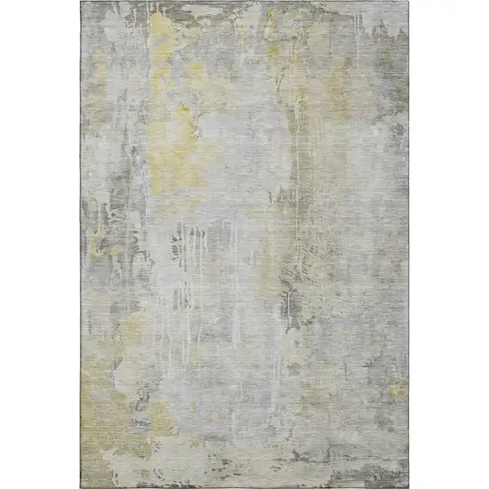 Silver Gray And Gold Abstract Washable Area Rug With UV Protection Photo 4