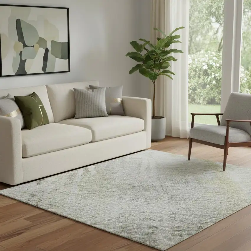 Silver Gray And Gold Abstract Washable Area Rug With UV Protection Photo 2