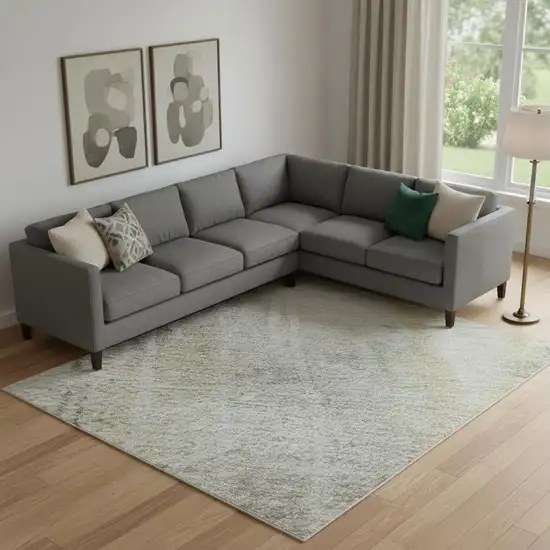 Silver Gray And Gold Abstract Washable Area Rug With UV Protection Photo 2