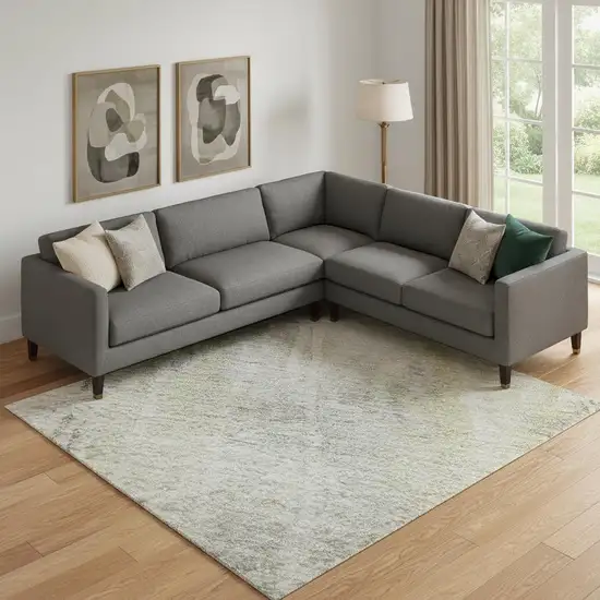 Silver Gray And Gold Abstract Washable Area Rug With UV Protection Photo 2