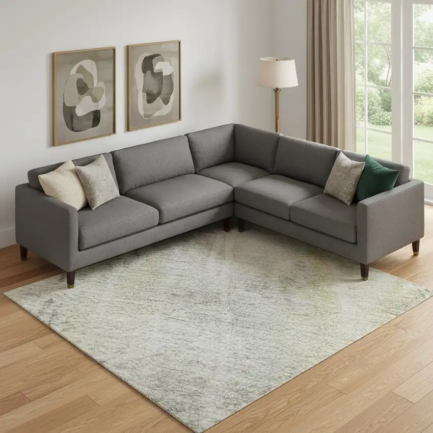 Silver Gray And Gold Abstract Washable Area Rug With UV Protection Photo 2