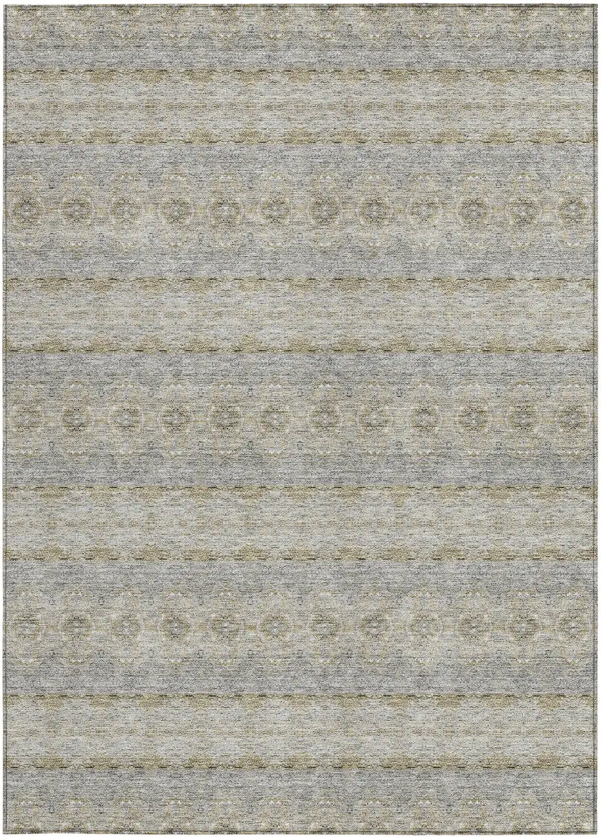 Silver Gray And Gold Floral Medallion Washable Indoor Outdoor Area Rug Photo 5