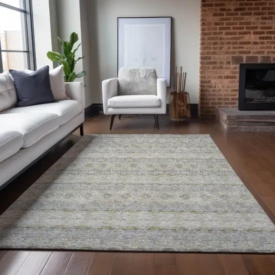 Silver Gray And Gold Floral Medallion Washable Indoor Outdoor Area Rug Photo 7