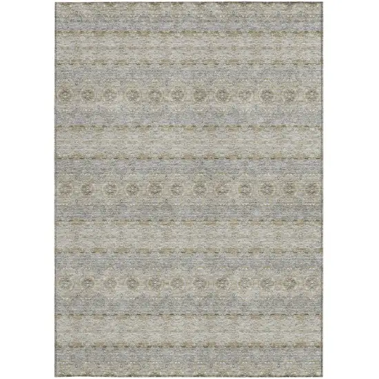 Silver Gray And Gold Floral Medallion Washable Indoor Outdoor Area Rug Photo 5