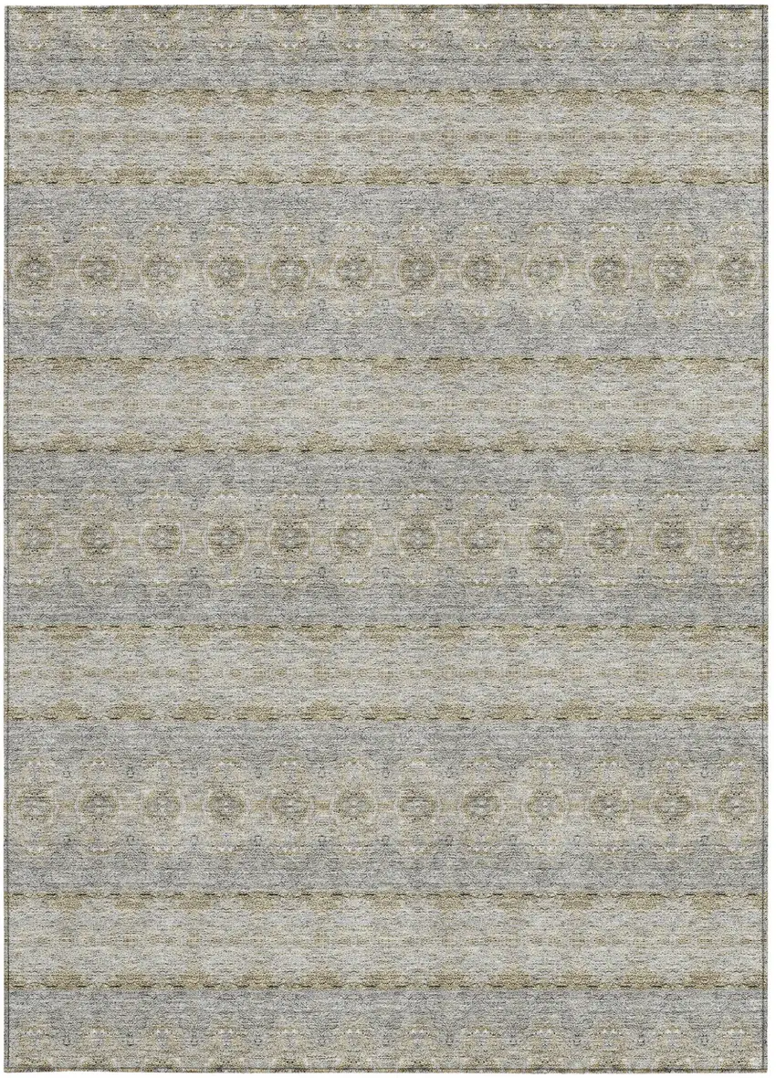 Silver Gray And Gold Floral Medallion Washable Indoor Outdoor Area Rug Photo 5