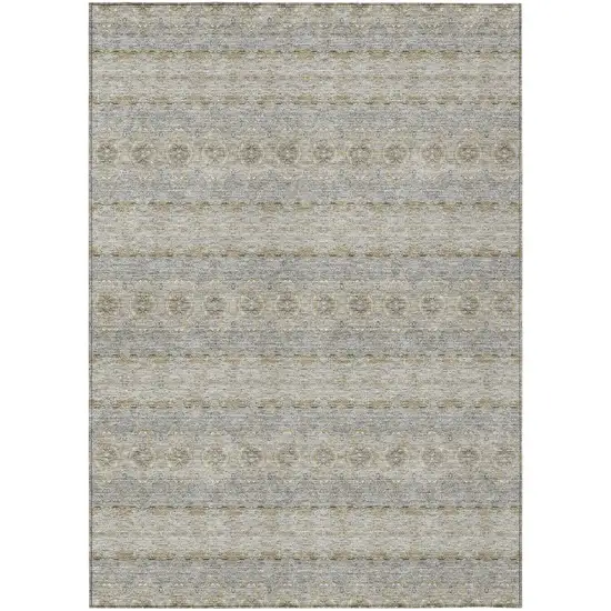 Silver Gray And Gold Floral Medallion Washable Indoor Outdoor Area Rug Photo 2