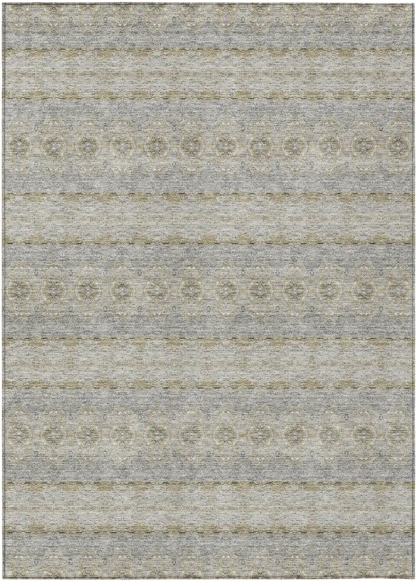 Silver Gray And Gold Floral Medallion Washable Indoor Outdoor Area Rug Photo 2