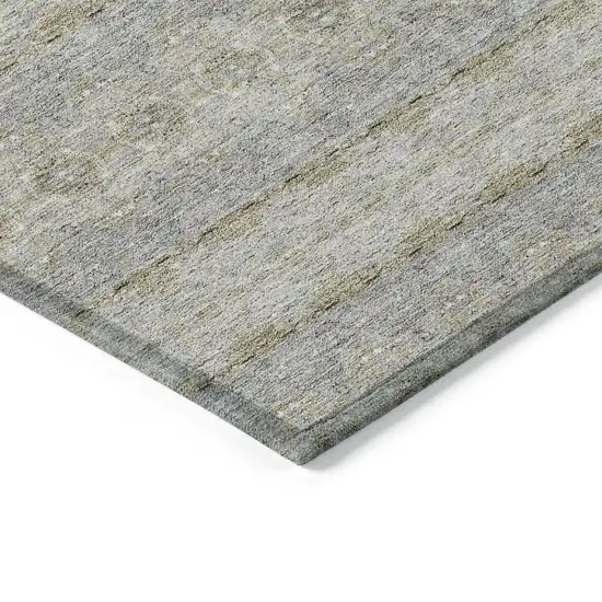 Silver Gray And Gold Floral Medallion Washable Indoor Outdoor Area Rug Photo 4