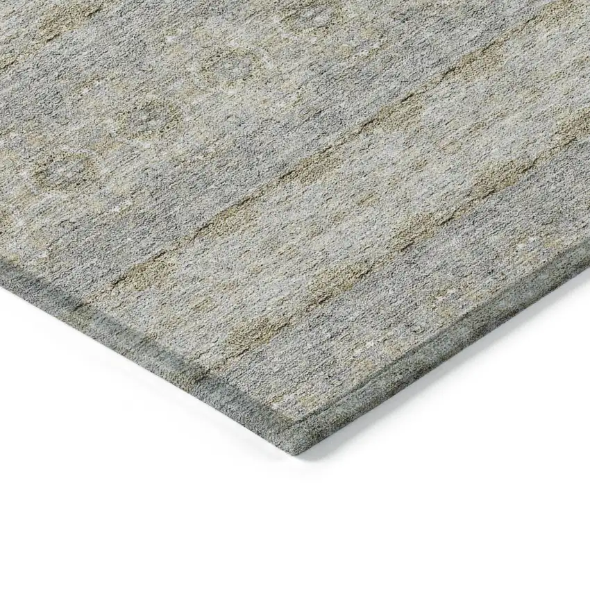 Silver Gray And Gold Floral Medallion Washable Indoor Outdoor Area Rug Photo 4