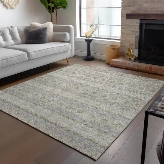 Silver Gray And Gold Floral Medallion Washable Indoor Outdoor Area Rug Photo 8