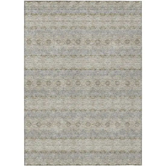 Silver Gray And Gold Floral Medallion Washable Indoor Outdoor Area Rug Photo 2