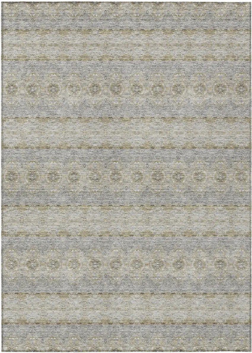 Silver Gray And Gold Floral Medallion Washable Indoor Outdoor Area Rug Photo 2