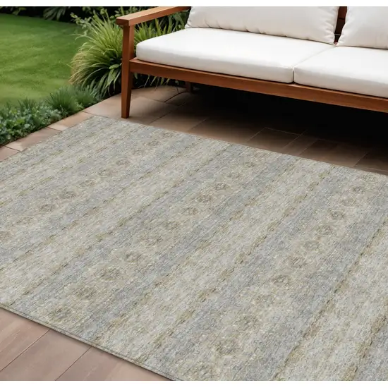Silver Gray And Gold Floral Medallion Washable Indoor Outdoor Area Rug Photo 1
