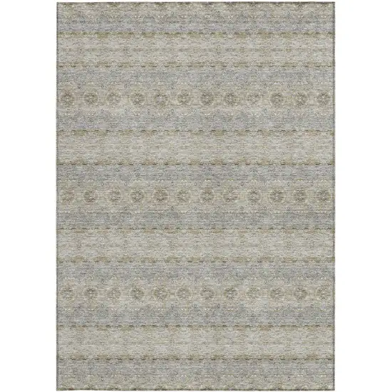 Silver Gray And Gold Floral Medallion Washable Indoor Outdoor Area Rug Photo 5