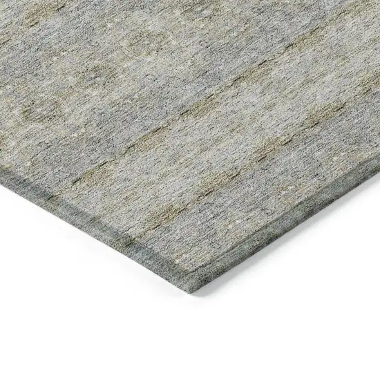 Silver Gray And Gold Floral Medallion Washable Indoor Outdoor Area Rug Photo 4