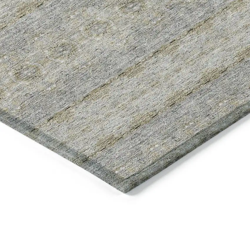 Silver Gray And Gold Floral Medallion Washable Indoor Outdoor Area Rug Photo 4