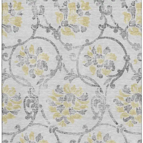 Silver Gray And Gold Floral Washable Area Rug With UV Protection Photo 3