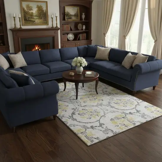 Silver Gray And Gold Floral Washable Area Rug With UV Protection Photo 2