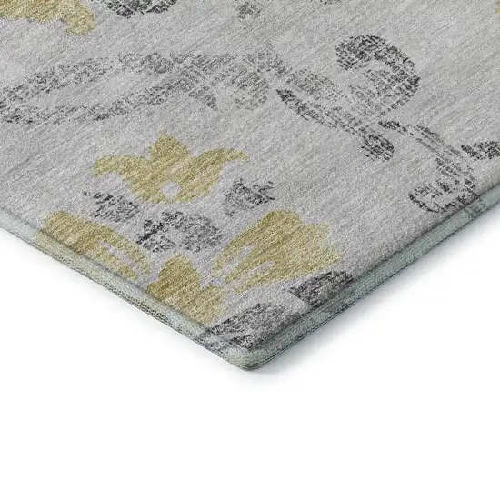 Silver Gray And Gold Floral Washable Area Rug With UV Protection Photo 8