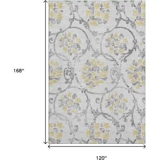 Silver Gray And Gold Floral Washable Area Rug With UV Protection Photo 3