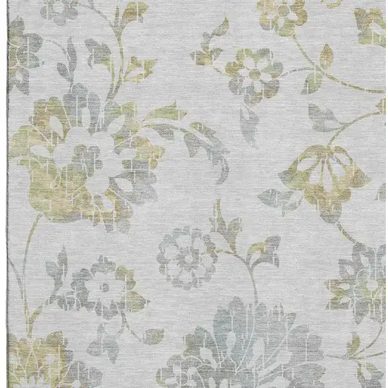 Silver Gray And Gold Floral Washable Area Rug With UV Protection Photo 4