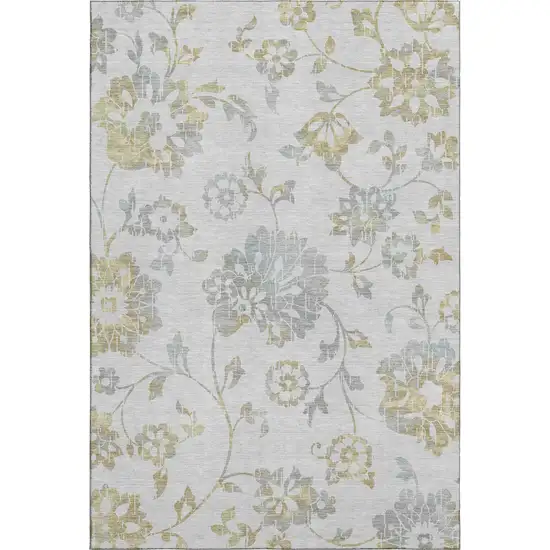 Silver Gray And Gold Floral Washable Area Rug With UV Protection Photo 7