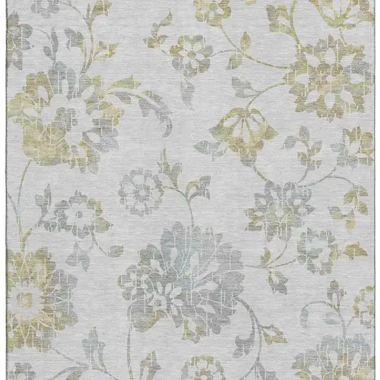 Silver Gray And Gold Floral Washable Area Rug With UV Protection Photo 5