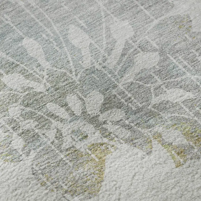 Silver Gray And Gold Floral Washable Area Rug With UV Protection Photo 1