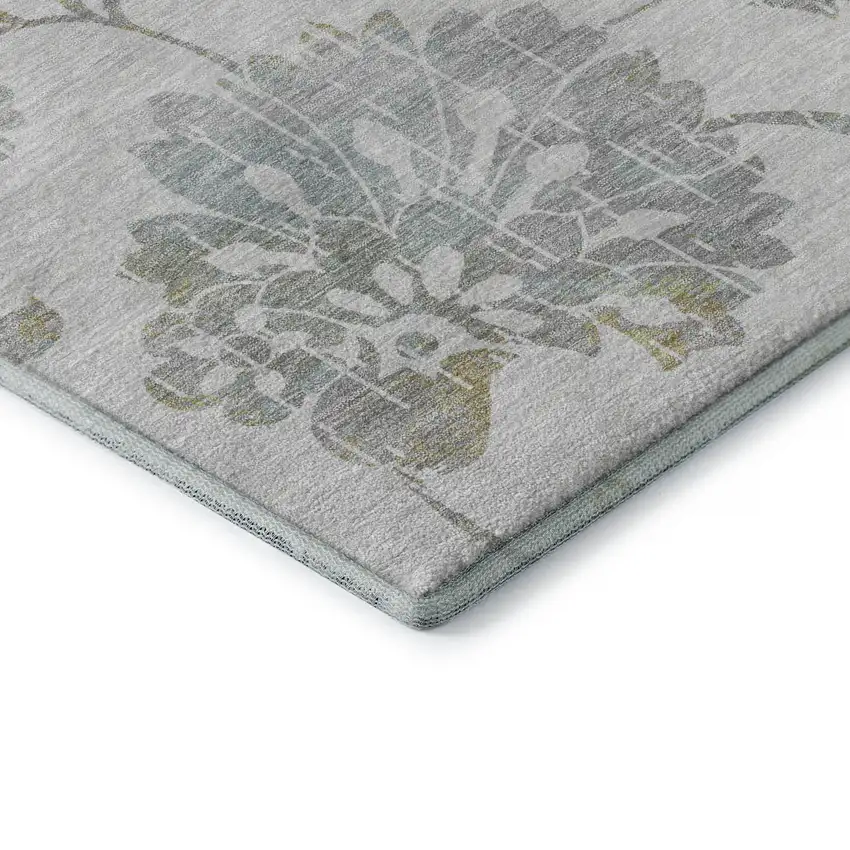 Silver Gray And Gold Floral Washable Area Rug With UV Protection Photo 9