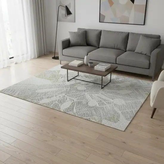 Silver Gray And Gold Floral Washable Area Rug With UV Protection Photo 2