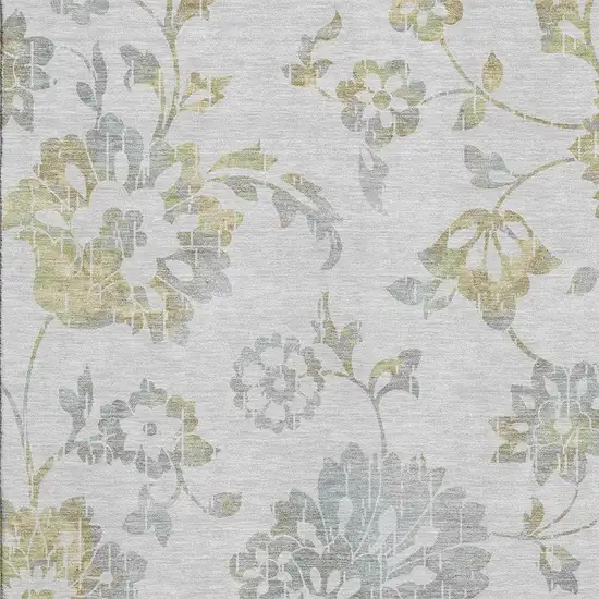 Silver Gray And Gold Floral Washable Area Rug With UV Protection Photo 3