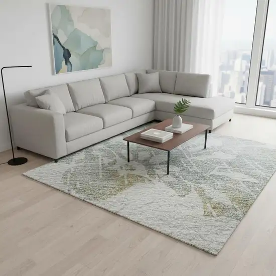 Silver Gray And Gold Floral Washable Area Rug With UV Protection Photo 2