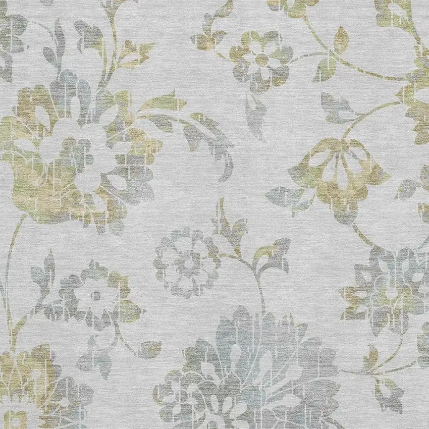 Silver Gray And Gold Floral Washable Area Rug With UV Protection Photo 3