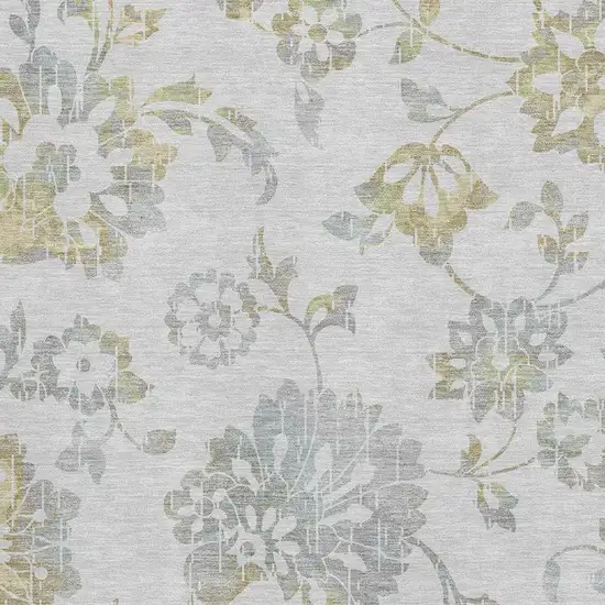 Silver Gray And Gold Floral Washable Area Rug With UV Protection Photo 3